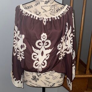 SHEIN Off-Shoulder Brown and Cream Blouse